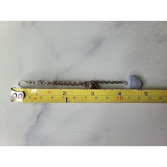 925 Sterling Silver Beaded Heart Lace Agate Dangling Pierced Earrings Vintage - Picture 10 of 10